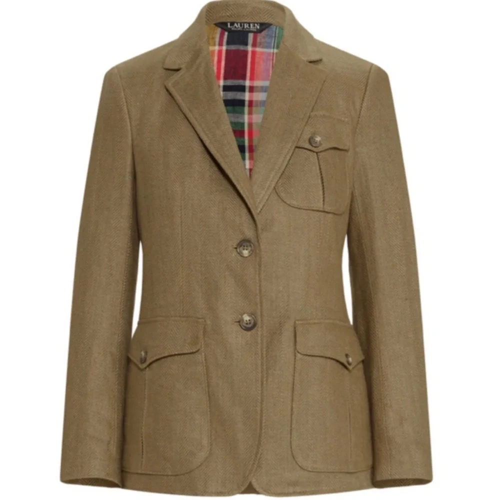 Lauren Ralph Lauren Herringbone Linen Blazer In Olive Fern Size 12 NWT $345 - Picture 4 of 12